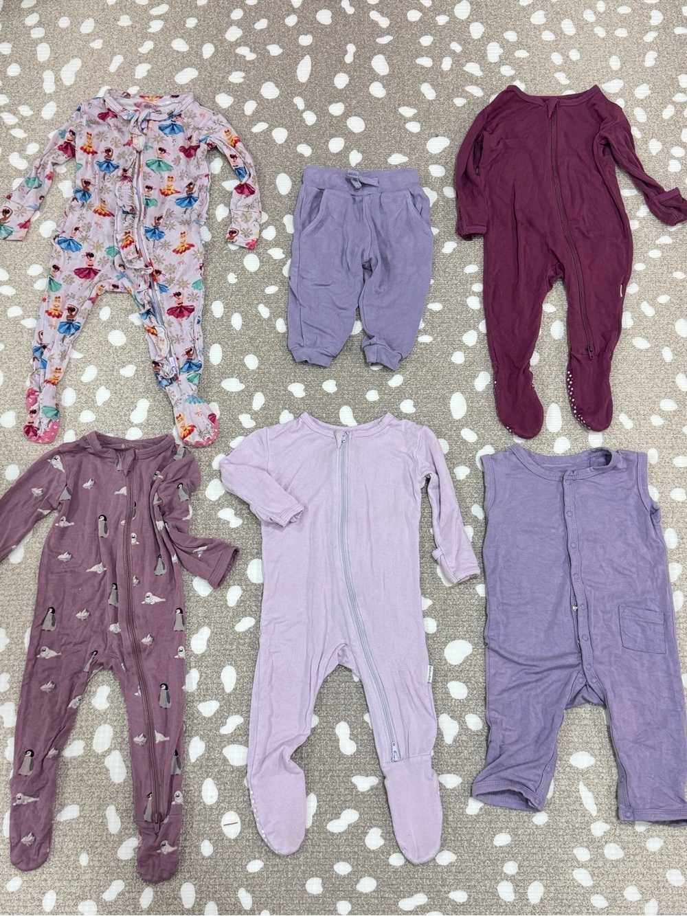 Lot of 6 Bamboo footies baby girl zippy floral lavender violet pants sleeper